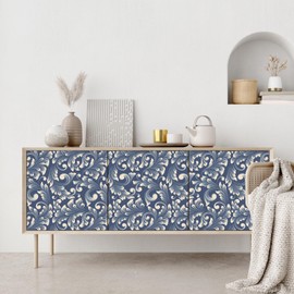 VaryStyle 17.7"x118" Classical Damask Wallpaper Navy Blue/Cream Floral Peel and Stick Wallpaper Victorian Floral Wall Paper Removable Self Adhesive Floral Contact Paper for Bedroom Cabinet Living Room