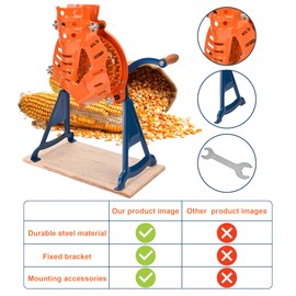 Steel Corn Sheller Hand Crank - Corn on The Cob Remover with Stand, Heavy Duty Corn Cob Stripper, Manual Corn Thresher with a Set of Installation Tool