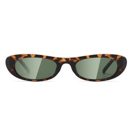 piscm Trendy Oval Sunglasses for Women Men Fashion Narrow Tiny Glasses Retro 90s Skinny Sun Glasses Black Tortoise Shell Glasses(Tortoise/Green)