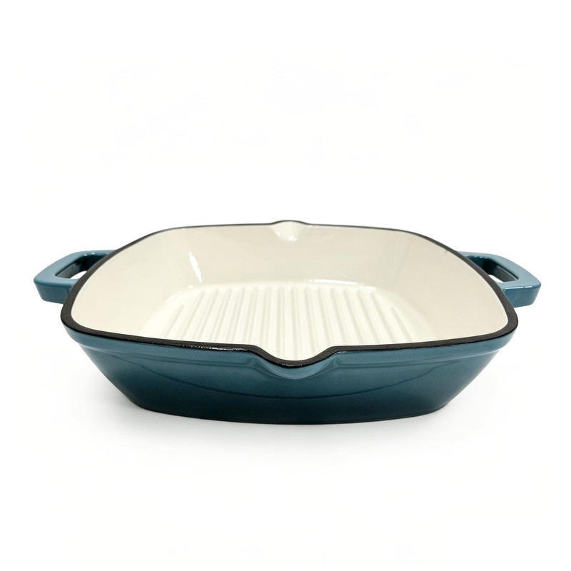 YYJINGYOU Enameled Cast Iron Square Grill Pan, Nonstick Skillet Steak