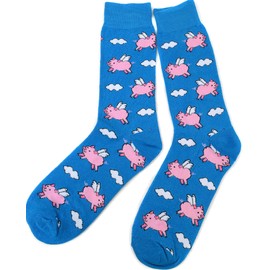 Men's Fun Crew Socks, Sock Size 10-13 / Shoe Size 6-12.5, Great Holiday/Birthday Gift (When Pigs Fly Blue)