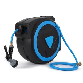 ExploreHorizon Retractable Garden Hose Reel - 1/2 In x 78 Ft Wall Mounted, 9-Function Nozzle, Any Length Lock, Slow Return, 180° Swivel Bracket