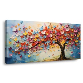 Butterfly Tree Canvas Wall Art Colorful Tree of Life Canvas Oil Painting Prints for Living Room Office Abstract Butterfies Tree Wall Décor Artwork Family Bedroom Farmhouse Décor,Ready to Hang (16x32 Inches)