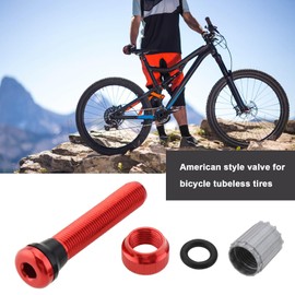 Micro Traders 2pcs 44mm Tubeless Air Valve Alloy Tyre Valve Round Base Small Size Valves for Road Bike Tubeless Valve Stem Red (with Caps)