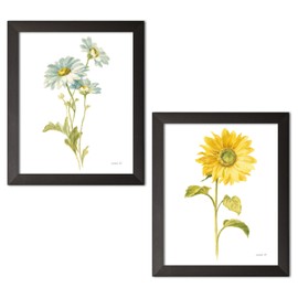Gango Home Decor Cottage Floursack Florals on White II & Floursack Florals on White III by Danhui Nai (Ready to Hang); Two 11x14in Black Framed Prints