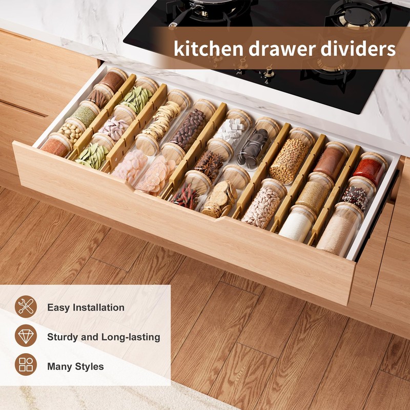 Bamboo Drawer Dividers with Inserts kitchen drawer organizer Adjustable Expandable