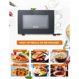Commercial Chef 0.6 Cu. Ft. Countertop Microwave Oven, Mechanical Dial Controls, 700W, Pull Handle Door, 6 Power Levels, CHM660W, White