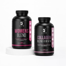 B Life Kit Multivitamínico para Mujer con 200 Cápsulas y Mezcla de 5 Colágenos con 200 Cápsulas | Potenciado Ácido Hialuronico | El dúo favorito para 
