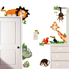 MLMSZ rinoceronte Zoo Mono jirafa encantadores Ggarden zoológico León adhesivos de pared con calcomanía para guarderías decoración del hogar niños patio para la habitación del bebé