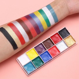 Paleta de Aceite de Pintura Corporal para la Cara, Paleta de Maquillaje Profesional de 12 Colores, Kit de Pintura Corporal de Bricolaje Hipoalergénico Altamente Pigmentado para Halloween, Disfraces