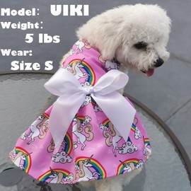 XPUDAC 2 Pack Dog Dress Pet Skirt Doggie Apparel Puppy Bowtie Dresses for Small Dogs Girl and Cats (Unicorn and Sea Horse, Medium(5.5-8lbs))