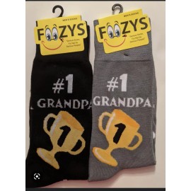 Foozys #1 GRANDPA TROPHY Casual Socks, GRANDFATHER Foozys Novelty FUN Gift Fathers Day