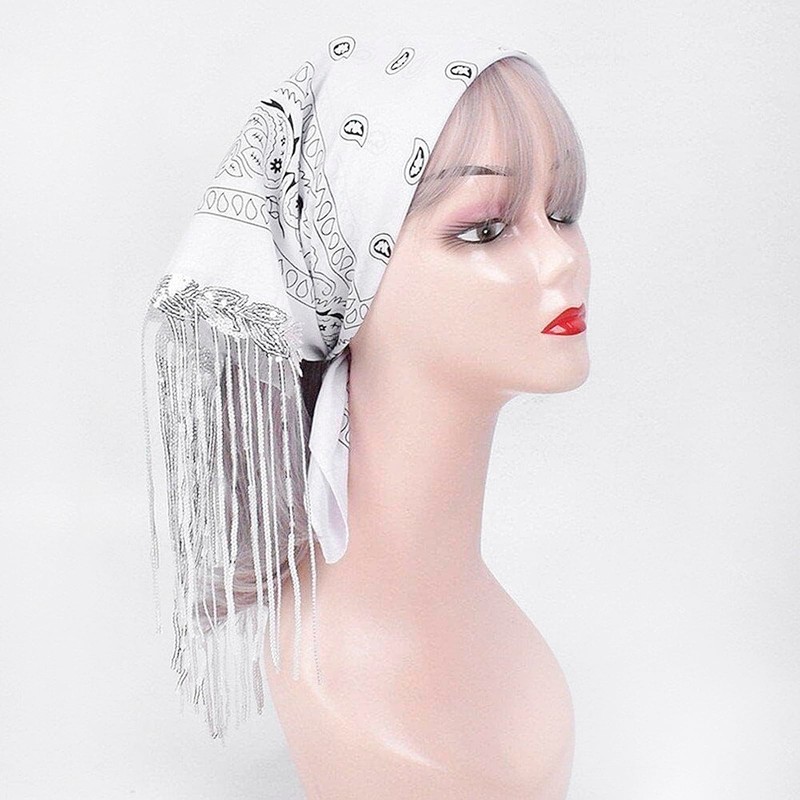 Women Finged Bandana Western Cowgirl Scarf Rhinestone Tassel Neckerchief Bachelorette