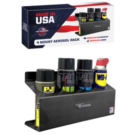 Pit Posse 303BK Four Bottle Aerosol Spray Can Rack Shelf Holder 15.5" Caddy - Made in USA - Aluminum Enclosed Trailer Shop Garage Storage Organizer - Mounting Hardware Included (Black)