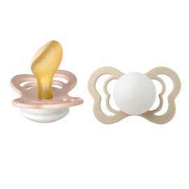 BIBS Couture Pack of 2 BPA Free Dummies Orthodontic Shape Natural Rubber/Latex Size 1 (0-6 Months), Blush/Vanilla Night