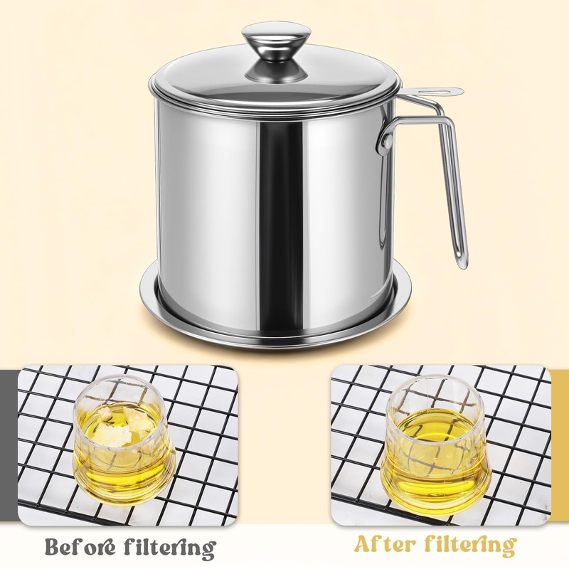 1.8L(61 fl. oz.) Bacon Grease Container, Stainless Steel Grease Container