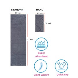 LUKCHE Yoga Towel, Non Slip Hot Yoga Mat Towel with Corner Pockets, Sized 25"x73", 100% Microfiber Sweat Absorbent, Perfect for Hot Yoga, Bikram, Pilates and Yoga Mats (Grey)