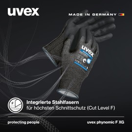 Uvex phynomic F XG, 1 pair, cut protection and grip gloves for damp and oily areas, sensitive and abrasion-resistant, black