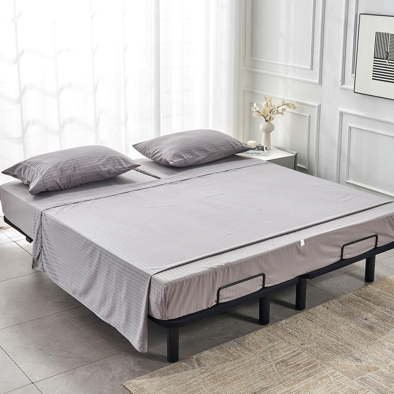 Kingnex Striped Split Top California King Sheets Sets for Adjustable