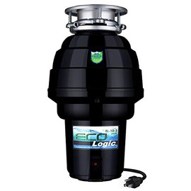Eco Logic 10-US-EL-10-3B Garbage Disposal with Removeable Splash Guard, Attached Power Cord and Standard 3-Bolt Mounting System, Continuous Feed, 1 1/4 Horsepower, Black