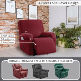 ULTICOR Jacquard Design, 4-Piece, 1 Seat Recliner Cover, Reclining Chair Covers for 1 Cushion Reclining Sofa, Single Seat Recliner Couch Cover, Washable (Burgundy - Wine, Recliner Cover)