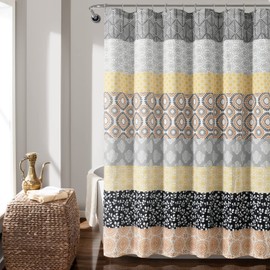 Lush Decor Bohemian Stripe Shower Curtain, 72" W x 72" L, Yellow & Gray - Boho Shower Curtain - Colorful Striped Bathroom Curtain - Maximalist & Boho Bathroom Decor