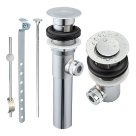 Artiwell Sink Pop-Up Drain Stopper Assembly with Lift Rod and Overflow, Solid Brass Lavatory Pop Up Drain Assembly for Bathroom Vanity Sink, All Brass Construction (Chrome Plated)