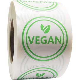 500 Pcs Vegan Food Labels, 1.5 Inch Round Self-Adhesive Vegan Stickers, Green & White Circle Dots for Restaurants, Catering, Cafes, Grocery Stores & Home Kitchen Organization