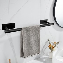 Vanloory Self Adhesive Bath Towel Bar, Stainless Steel Towel Racks for Bathroom No Drilling Heavy Duty Towel Holder Stick on Wall Sturdy and Rustproof Towel Hanger for Bathroom(Matte Black,16In)