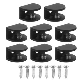PATIKIL 8 Pcs Adjustable Frameless Glass Shelf Bracket, 6-8 mm Shower Glass Clamp Clip Wall Mounted Zinc Alloy Clamp Holder Half Round for Wall Wood Shower Acrylic Shelf Brushed, Black