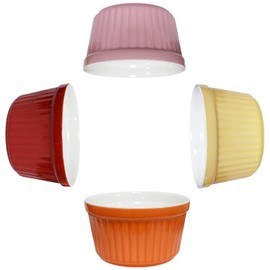 Albedel 4 Pcs 8 oz Warm Colors Porcelain Souffle Dishes Ramekins Dipping Sauces Baking and Cooking Bakeware Baking Cups Bowls for Pudding Desserts Creme One for each color