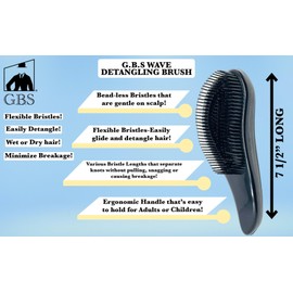 G.B.S Wave Multi-Function Glide Thru Brush Unisex Man and Women Long or Short Hair - Dense Black Bristles to Remove Knots, tangles Silky Smooth Finish.