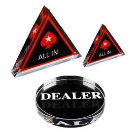 speed mao dealer button and all in 2 piece set poker casino chip acrylic, clear, Casual