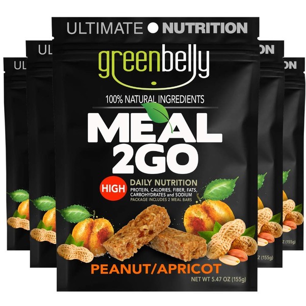 Greenbelly Backpacking Meals - Backpacking Food, Appalachian Trail Food Bars, Ultralight, Non-Cook, High-Calorie, Gluten-Free, Ready-to-Eat, All Natural Meal Bars (Peanut Apricot, 5 Count)