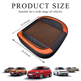 MUQIDA Car Seat Bottom Cover Pad, 24.4"×21.7" Leather Vehicle Seat Protector Mat with Pocket, Auto Front Seat Button Cushion Pad, Universal Interior Decor Car Accessories (Black & Orange)
