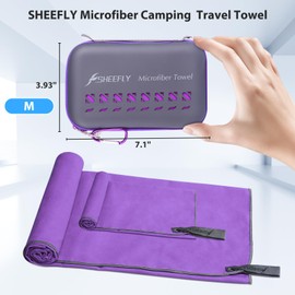 SHEEFLY Microfibre Travel Quick Dry Towel,Ultra Compact Soft Lightweight Gym Towel for Beach Sports Swimming Gym Yoga Camping Hiking (M:70cm*120cm+30cm*60cm-Purple)