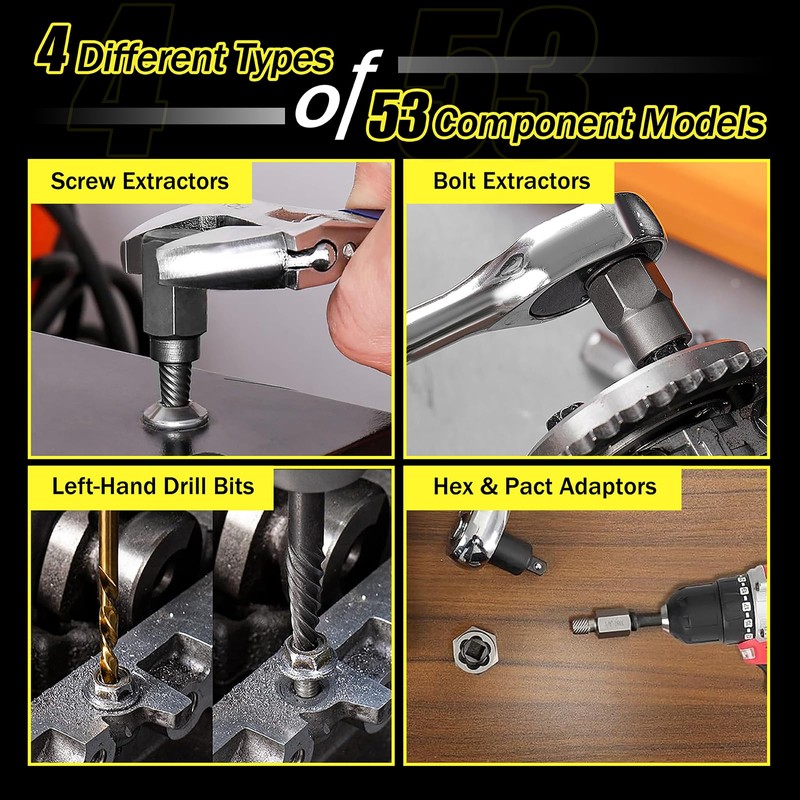53Pcs Easy Out Screw Extractor Set with Left Hand Drill