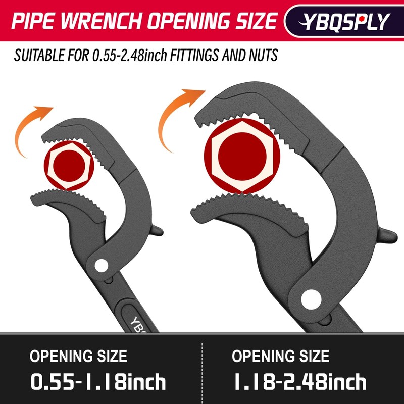 YBQSPLY Pipe Wrench Set, 10” and 15” Self Adjusting Wrench
