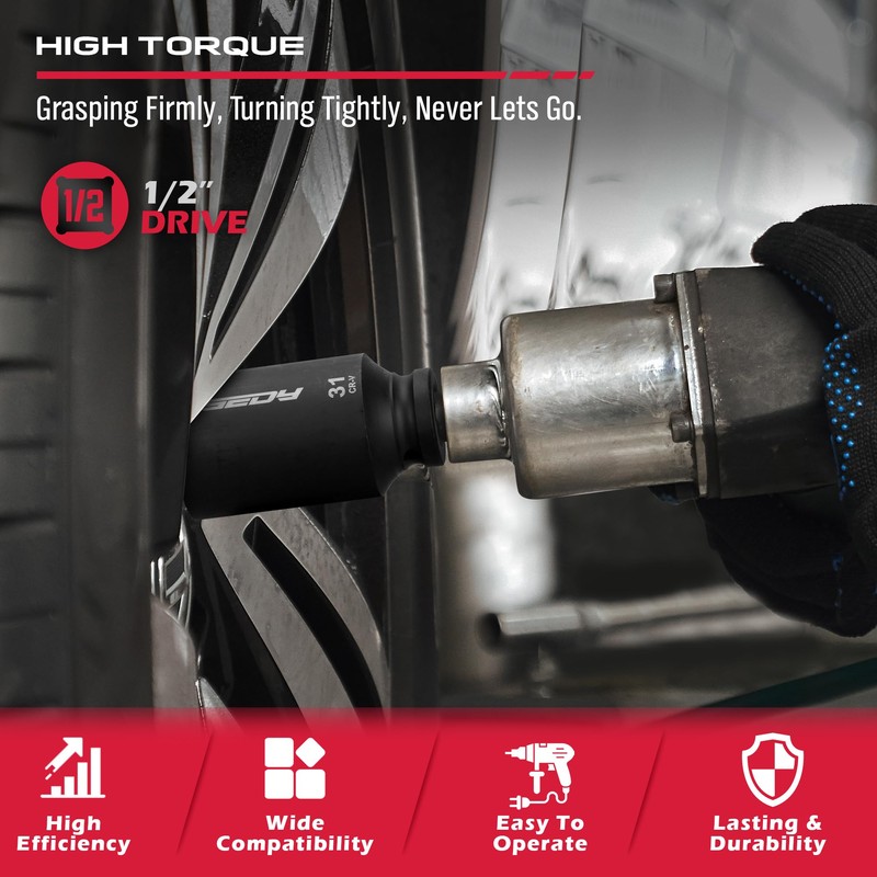 1/2 Drive Deep Impact Socket Set: 11-Piece Metric Size Wheel