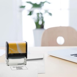 Self-Inking Stamp stempelfritz Size 3 direkt hier Erstellen - Personalised Company Stamp, Address Stamp, Name Stamp or Family Stamp - Case Black/Yellow, 58 x 22 mm, Max. 6 Lines