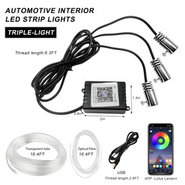 NYTKL Interior Car LED Strip Lights with APP Control, 3 in 1 RGB Ambient Lighting Kit with 197 inches Fiber Optic, 16 Million Colors Neon Strip USB Music Sync Atmosphere LED for Vehicles