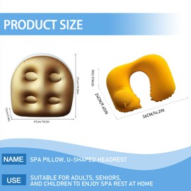 Spa and Hot Tub Booster Seat Pad with Suction Cup, Back Support Bath Spa Pad（2PCS），Ultralight Inflatable Neck Pillow（1PCS） for Bathtub, Massage, Spa, Adults（Gold）
