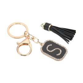 PATIKIL Initial Letter Key Chain, Cubic Zirconia Crystal Alphabet Keychains Letter S Tassel Pendant Keyring for Women Purse Handbag Bag Charm Accessories, Black/Gold