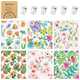 6 Pack Swedish Dishcloths for Kitchen, Reusable Paper Towels Swedish Dish Towels with Clips, Absorbent Dish Cloth No Odor for Cleaning Home Kitchen（Bright Flower Patterns）