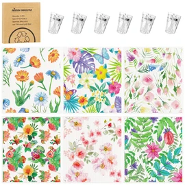 6 Pack Swedish Dishcloths for Kitchen, Reusable Paper Towels Swedish Dish Towels with Clips, Absorbent Dish Cloth No Odor for Cleaning Home Kitchen（Bright Flower Patterns）