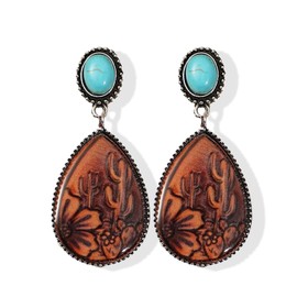 Western Earrings for Women Oval Silver Dangle Turquoise Western Jewelry Country Concert Outfits Dress Accessory
