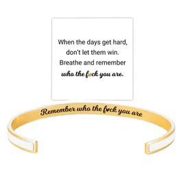 Remember Who The F You Are Motivational Color Bangle, Stainless Steel Inspirational Cuff Bracelets with Hidden Message Engraved Bracelet Jewelry Gift for Women Sisters Friends（Gold&White）
