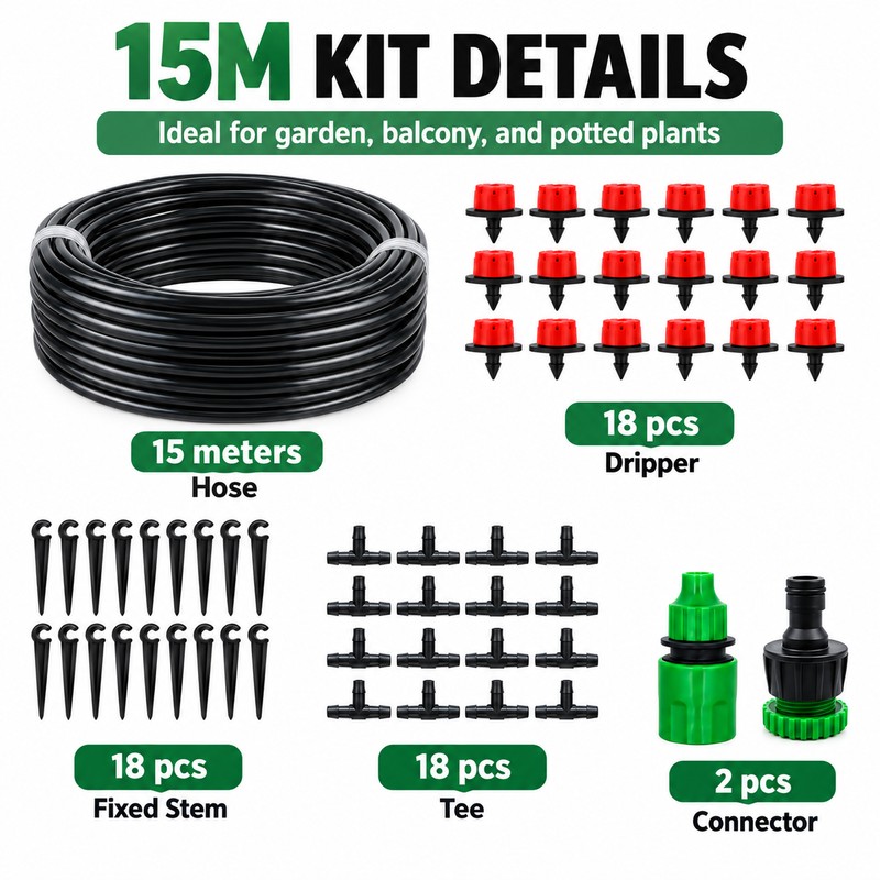Drip Irrigation Kit for Garden & Greenhouse – 10M–30M Micro