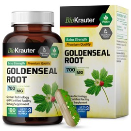 BIO KRAUTER® Goldenseal Root - Pure & Vegan Goldenseal Capsules 700mg/serving 100 Caps - Immune & Respiratory Support - Golden Seal Powder for Digestive Support - No Fillers, Non-GMO, 100-Days Supply