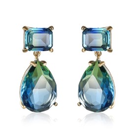 Pendientes de Mujer TREE NEST Aretes de Mujer con Cristal Color Azul Verdoso, Pendientes Colgante de Gota de Agua Elegantes y Nobles, Joyería Regalo Ideal para Mujer